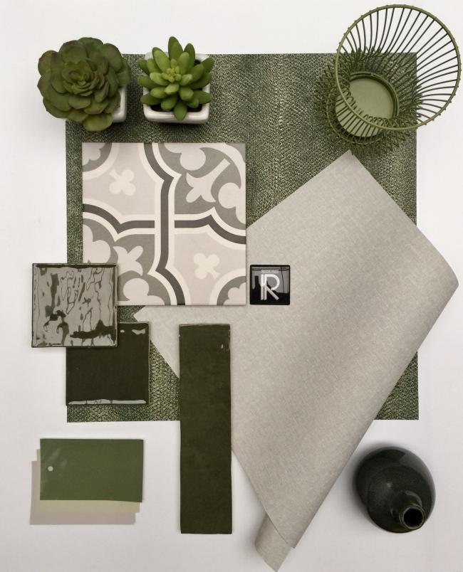 LA MADELEINE FLOW GRIS & ATELIER 10X10 EMERAUDE & ATELIER 6.2X25 EMERAUDE